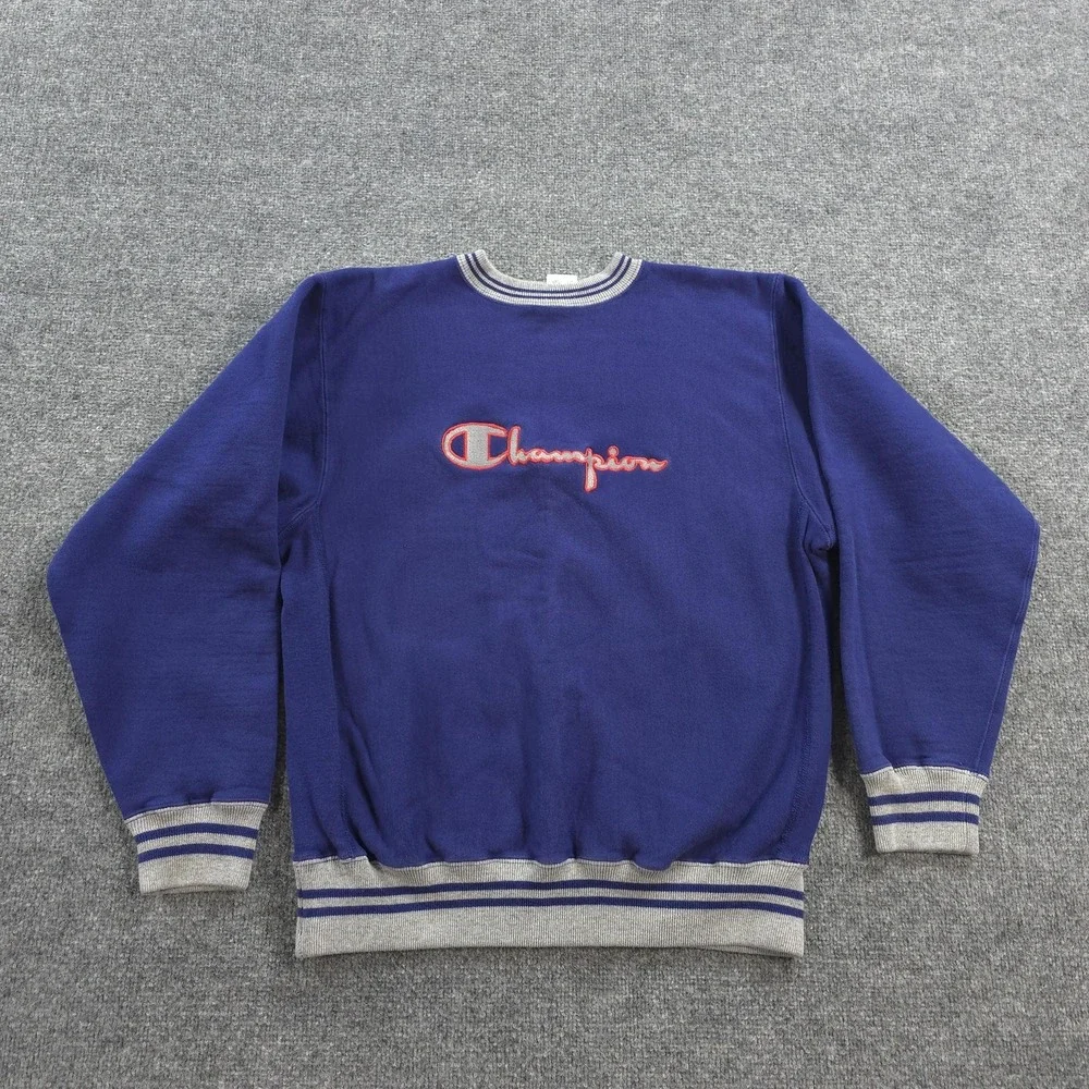 Vintage Champion Sweatshirt Mens XL Blue Reverse Weave Script Logo USA 90s